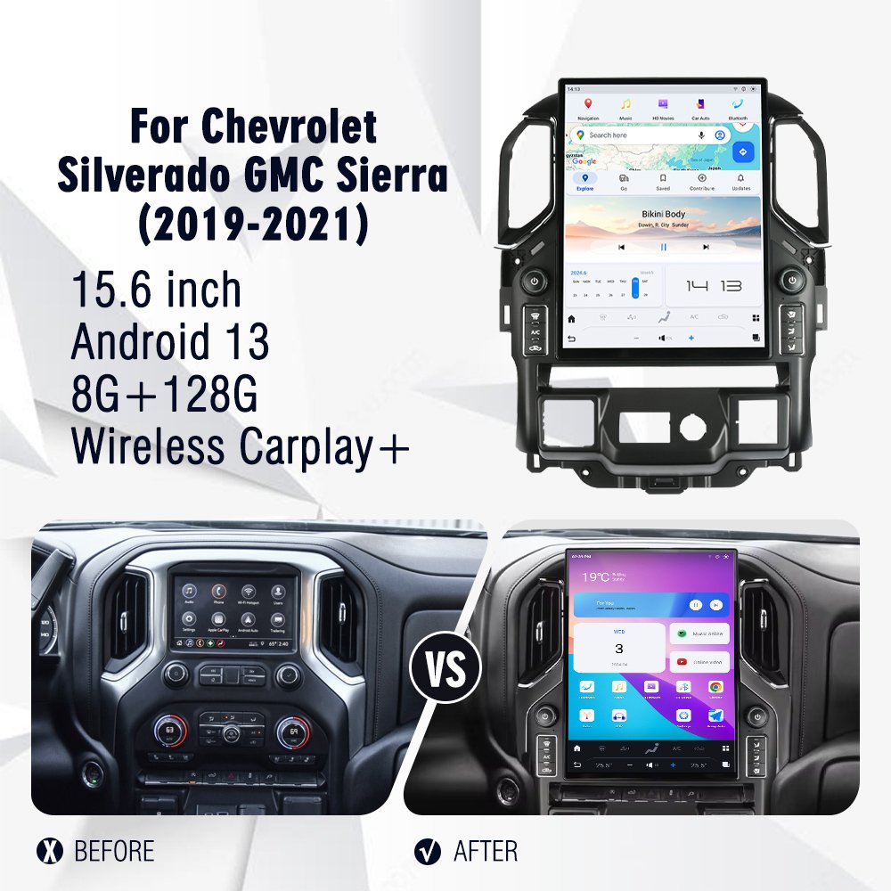 Qualcomm 15.6'' 8+128gb Android 13 Car DVD Stereo Video Player For Chevrolet Silverado GMC Sierra 2019-2021 With GPS Navigation