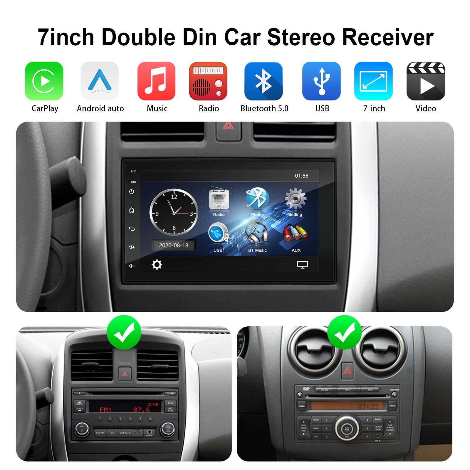 Factory in stock Universal 7inch double din linux carplay android auto car dvd player