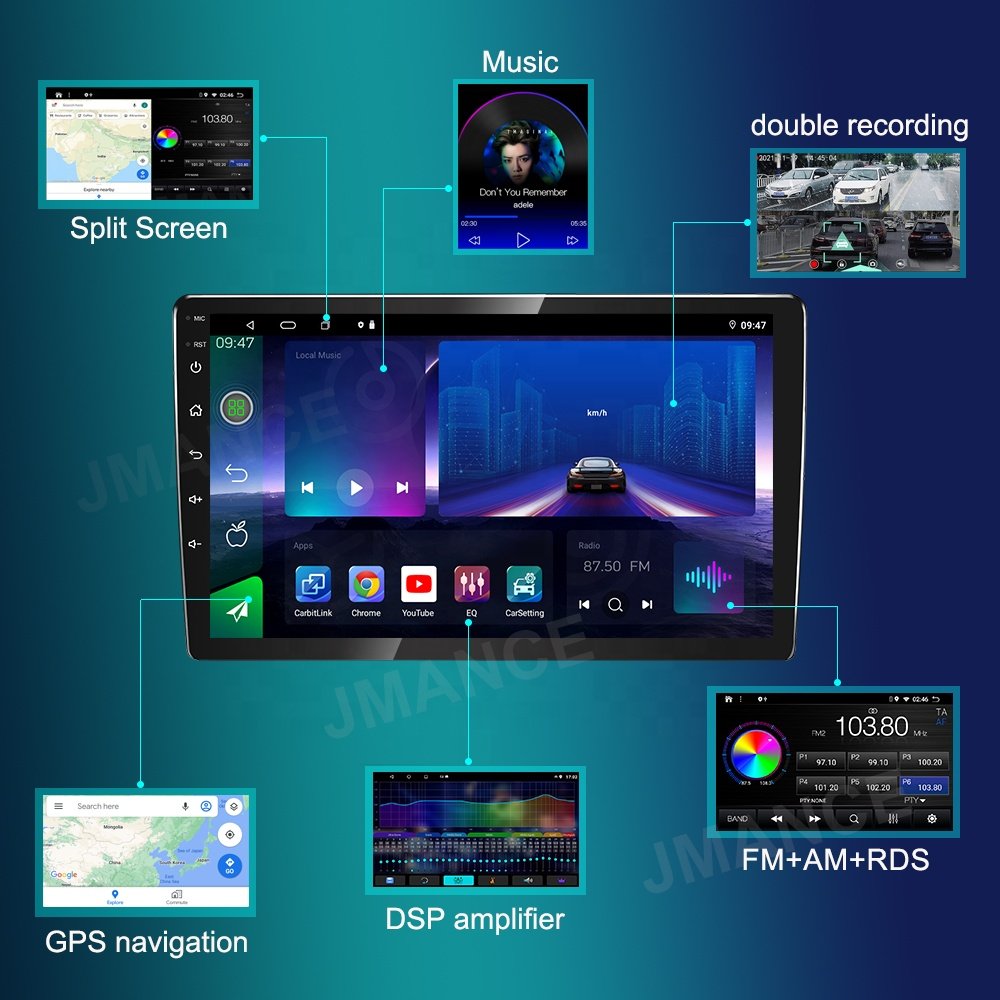 Factory wholesale 10inch Android 10 universal 2 din Car video support dual camera 4G GPS WIFI Multifunctional Stereo Jmance