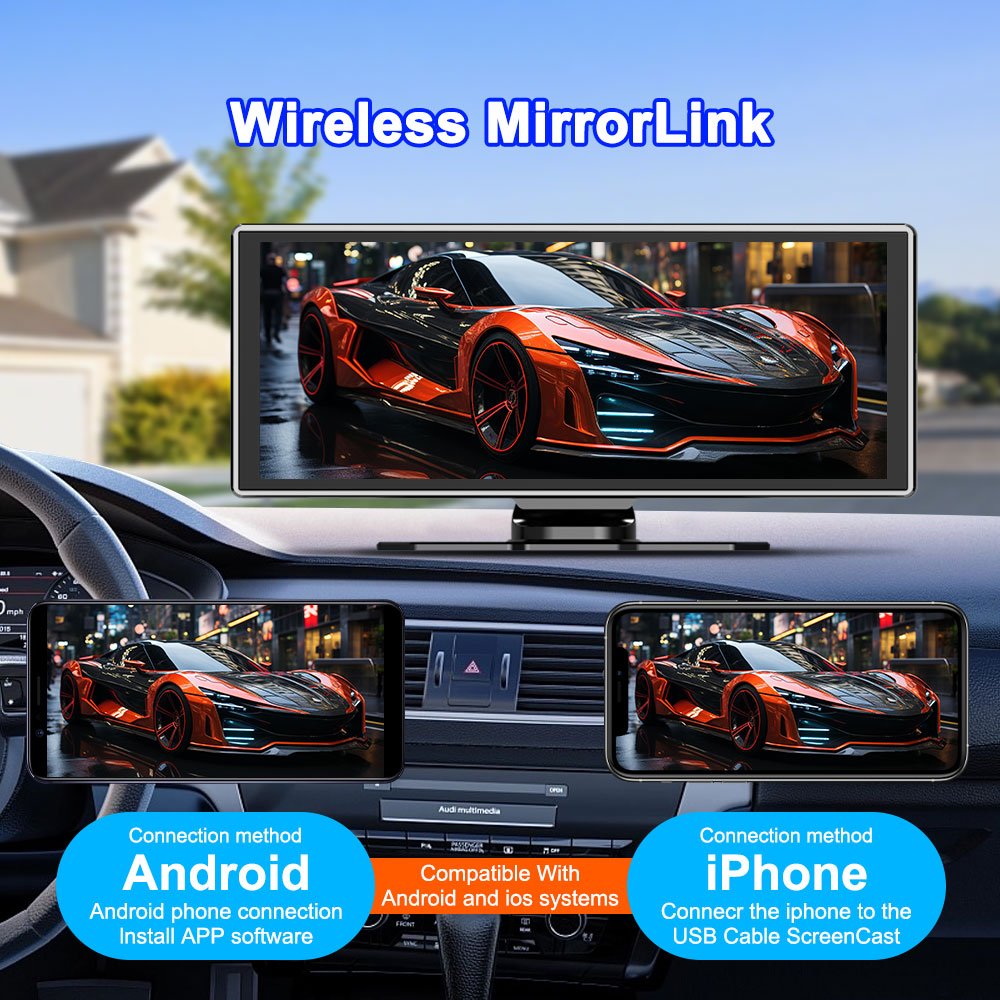Topnavi 11.26 Inch IPS Touch Portable Car DVR Wireless Carplay Android Auto Portable MP5 Multimedia, Touch Screen Car Radio