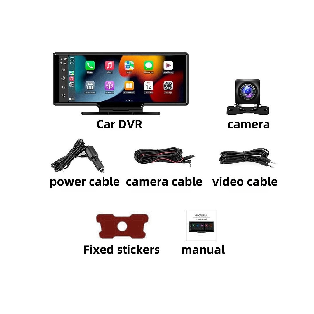 10.26" Ips Touch Screen Portable Mp5 Car Multimedia Video Player Universal Carplay Android Auto Dvr Dash Cam Dual Lens Camera