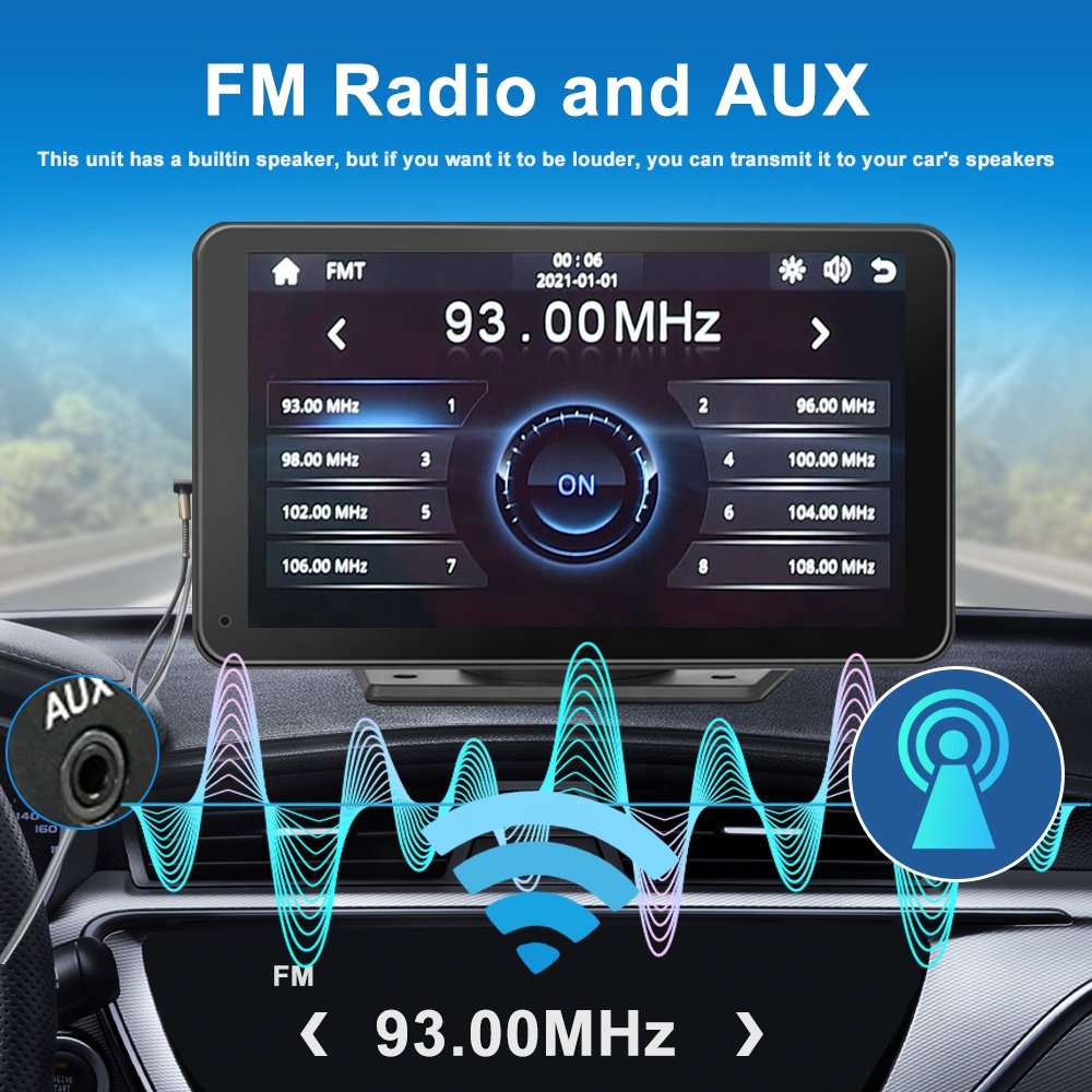 Jmance 7 inch Dashboard 1024*600 Wired Wireless Android Auto BT Wifi Portable CarPlay Player Car Radio With Reversing Camera
