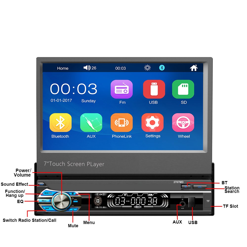 1din Car Android Radio Retractable Screen Autoradio Car Mp5 Player Stereo 1+16/2+32 Bt/gps/wifi 7 Inch Car Dvd Player