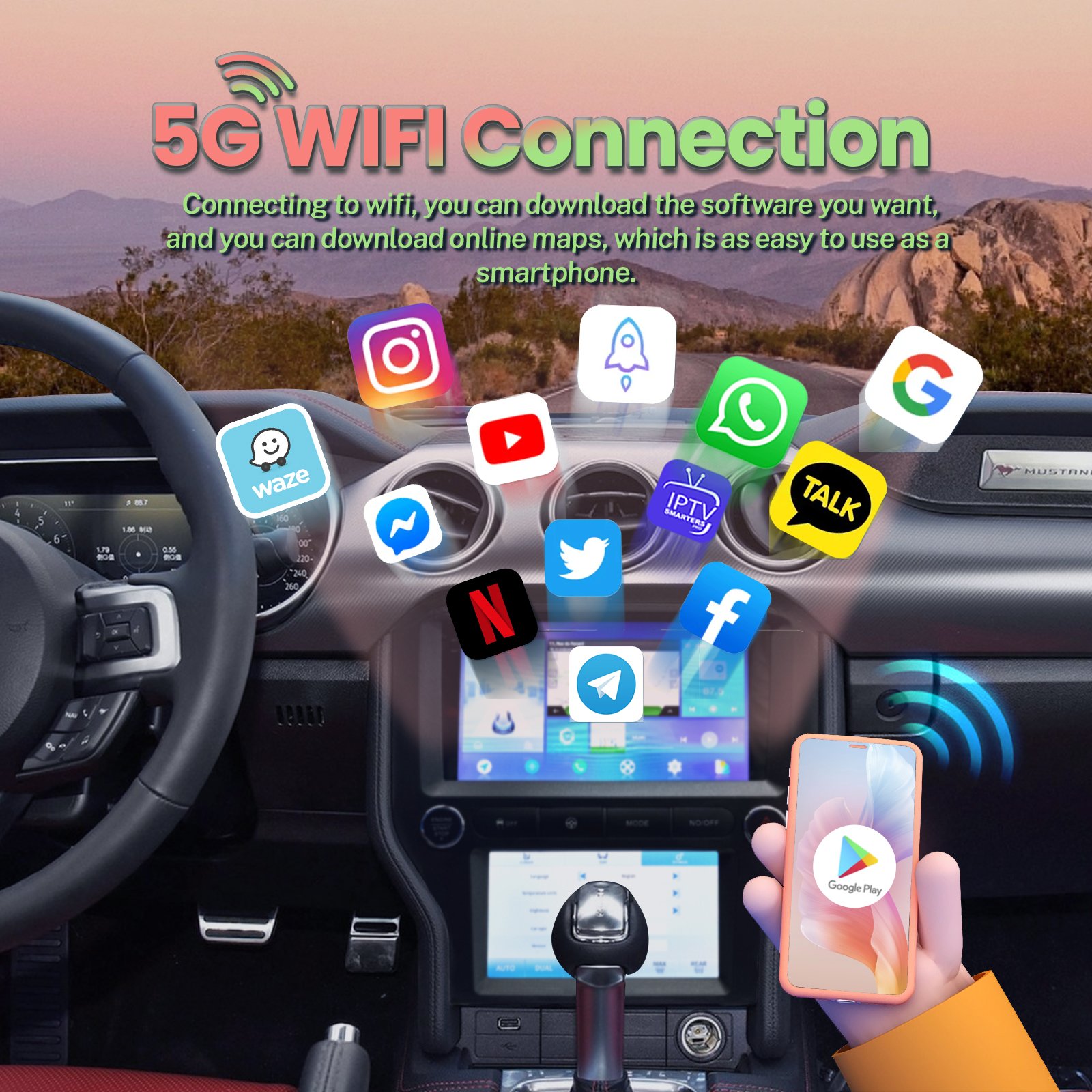 Wifi Car Radio Ford Mustang Car Multimedia Player TS10 Android12 Car Radio Screen 8 Core 5G for Ford Mustang 2015-2021 Support
