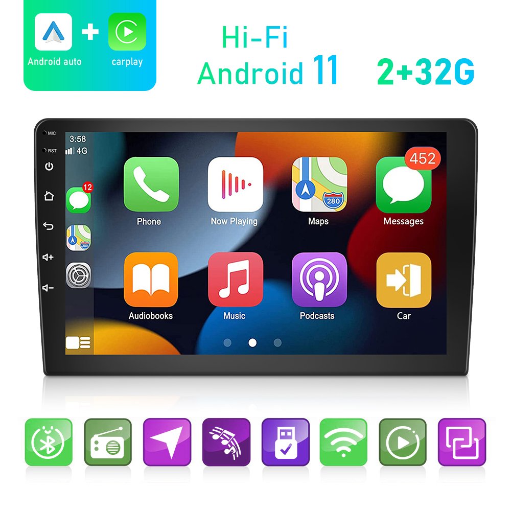 Podofo 9'' 2Din Car Radio Frame Carplay Android Auto GPS RDS HIFI WIFI BT with AHD Camera For Lexus RX270/RX350 2009-2014