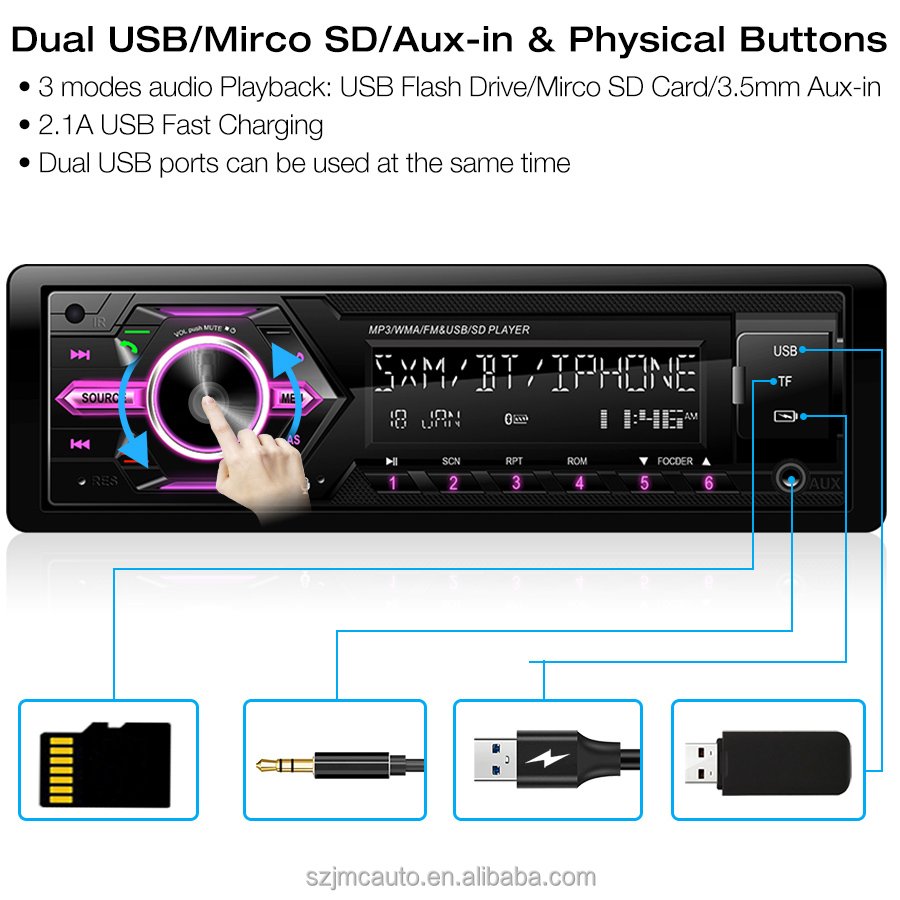 JMC Updated version digital media Receiver 7 colors button changing car radio 1 din car mp3 player audio stereo head