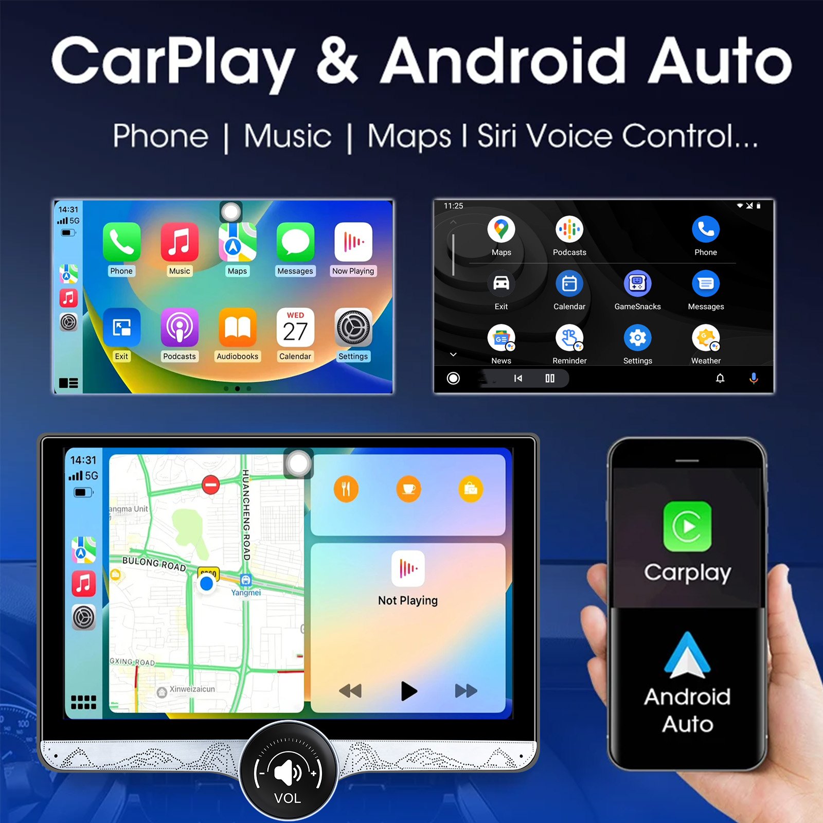11.5 Inch 2K Screen 8 Core CPU Car DVD Player Diamond Knob Wireless Carplay Working Fast Android Auto Stereo 4G Lte Wifi Radio