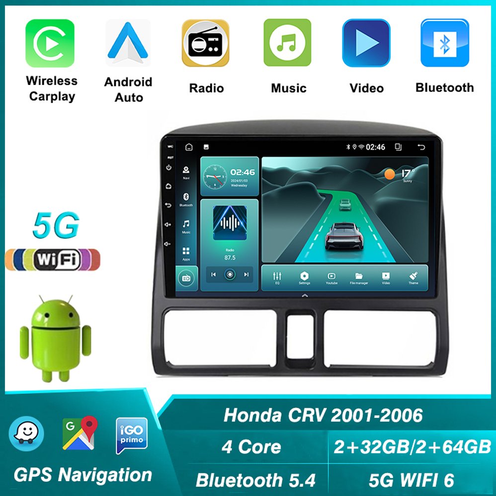 Android Car Radio For Honda CR-V CRV 2 2001 - 2006 Multimedia Video Player Navigation GPS Carplay Autoradio BT5.4 DSP 5G WiFi 6