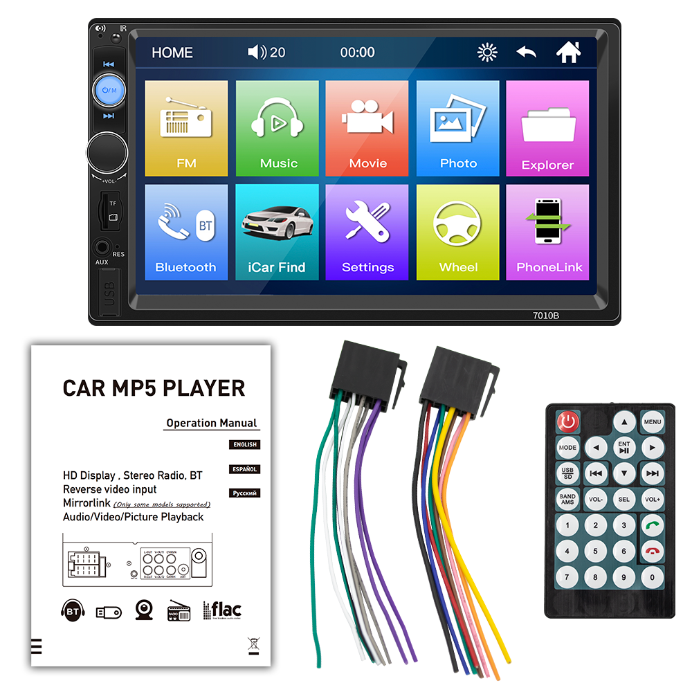 7" 2din Universal Car MP5 Radio Touch Screen HD 1024x600 Carplay Android auto Mirror Link APP Control Multimedia F7010C
