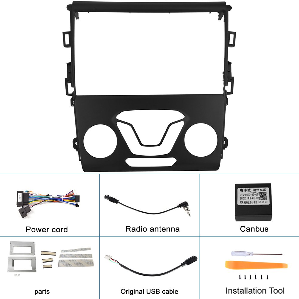 (US Stock) Podofo 2 Din 9'' Car Stereo Frame with Canbus For Ford Fusion/Mondeo 2013 Car Radio Fascia (Iron Grey)