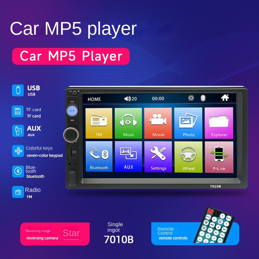 Hot-Selling 7010 Single Ingot MP5 Player Car USB Card Radio with Reversing Image All-in-One Machine for Carplay