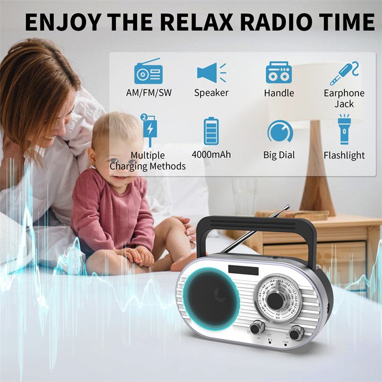 Portable AM FM SW Transistor Digital Radio Powerful Flashlight Powered By 4000 mAh Battery Big Speaker Radio