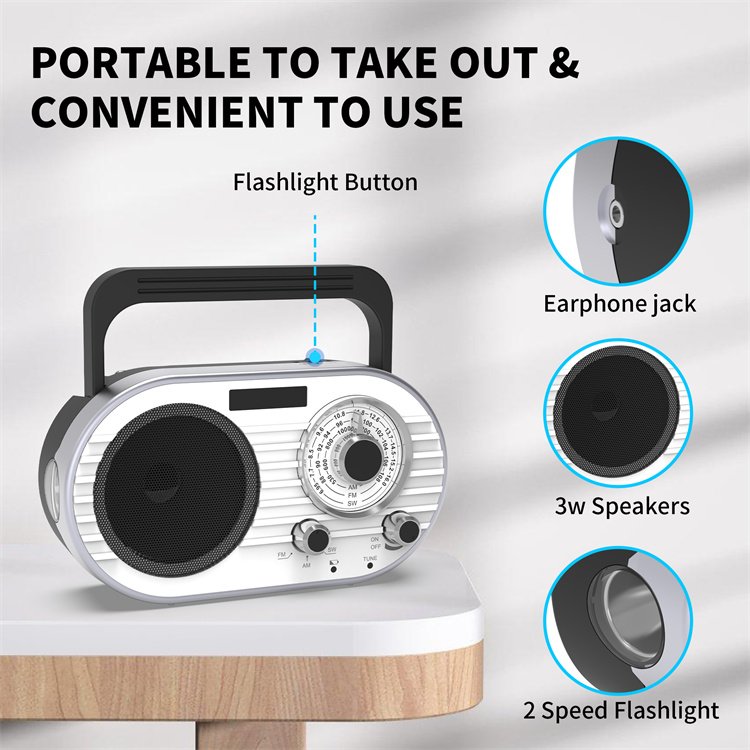 Portable AM FM SW Transistor Digital Radio Powerful Flashlight Powered By 4000 mAh Battery Big Speaker Radio