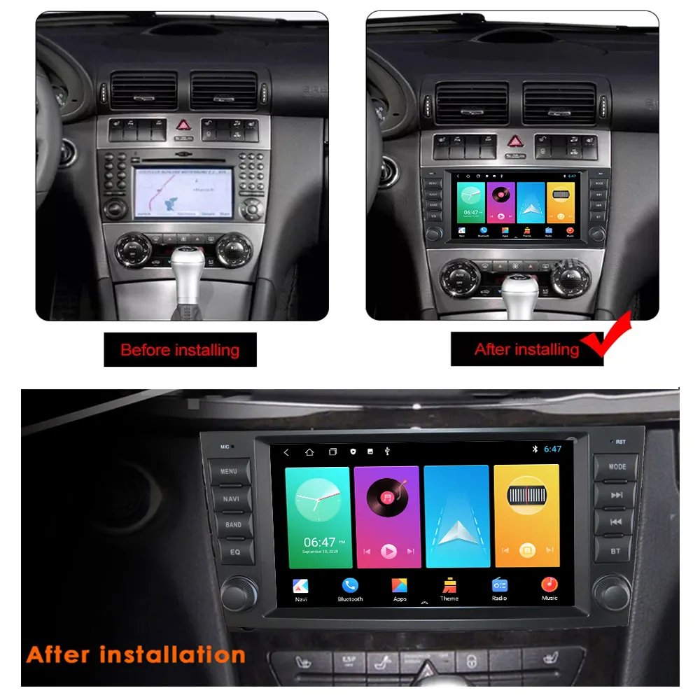 8" Android 13 Auto Carplay Car Multimedia Video Players Radio Bluetooth Gps Navigation For Mercedes Benz C Class W203 Rds Music
