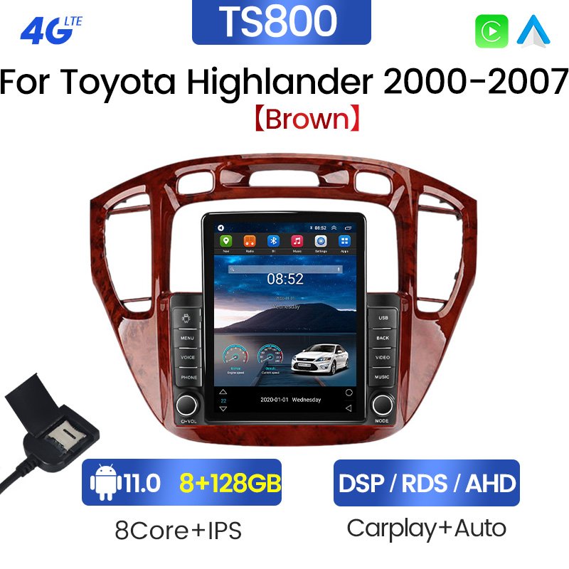 MEKEDE 8core 8+128G 2din stereo android car dvd player for Toyota Highlander 2000 2007 IPS Car-play auto electronics multimedia