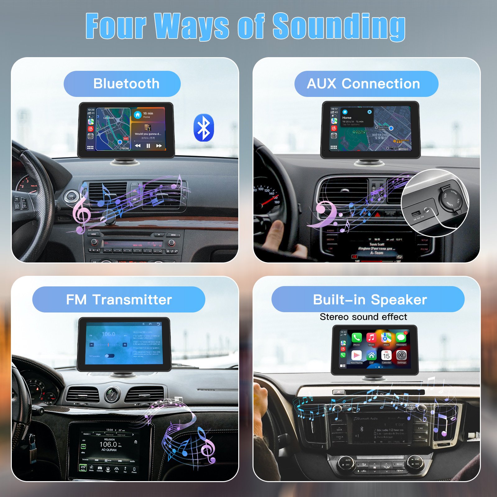 CARABC Wireless Android Auto Airplay Mirror Universal Portable Car Radio 7 Inch Ips Screen touch screen car radio