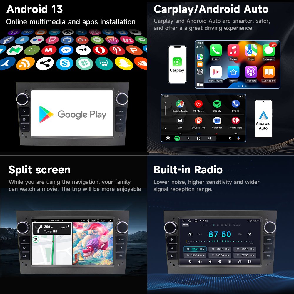 For Opel 2 Din Car Navigation Car DVD Player Android 13 2+32G Carplay Screen WiFi BT FM Opel 2006-2011