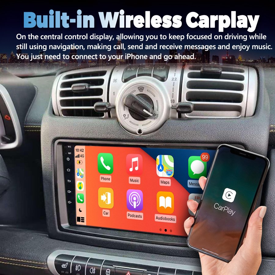 128GB Android 14 AI Voice CarPlay Car Radio Stereo For Benz Smart Fortwo W451 2006-2009 GPS Navi Multimedia Video Player Auto HU
