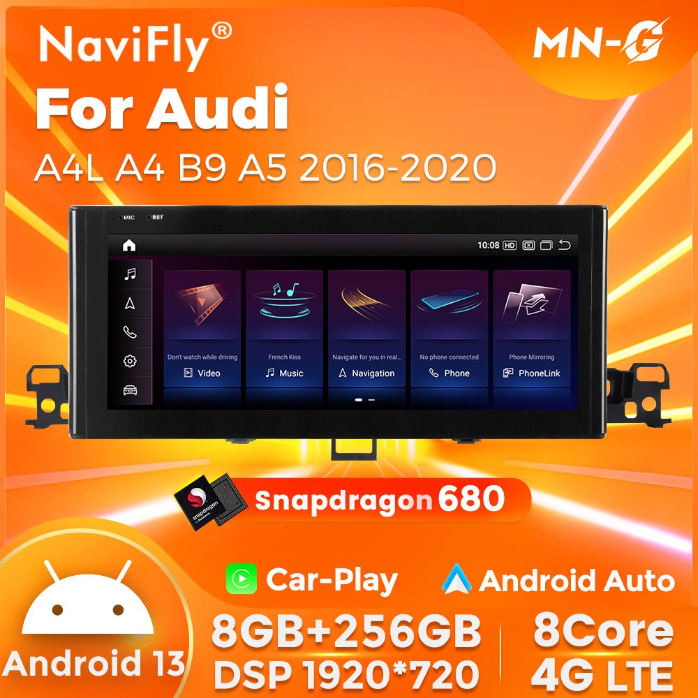 NaviFly Snapdragon 680 Android 13 car stereo For Audi A4 A4L B9 A5 2016-2020 without Original GPS Built-in Car play Car Radio