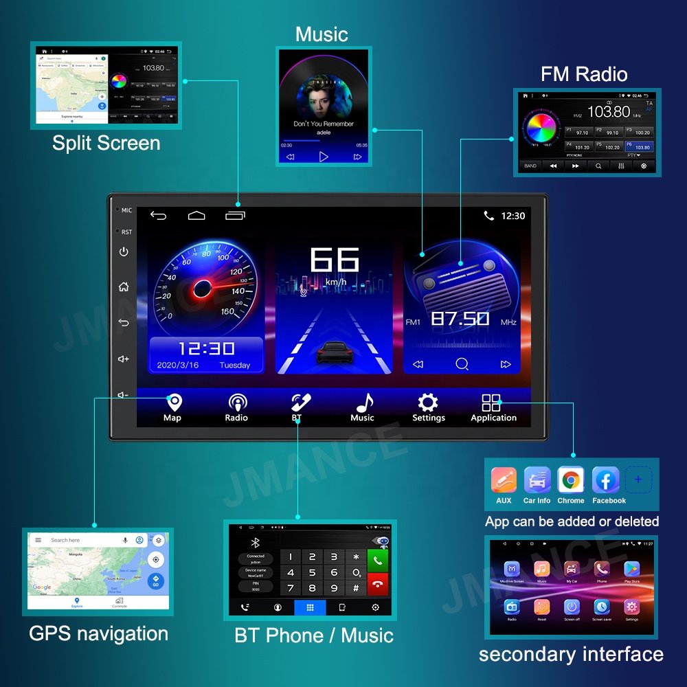 Jmance Universal 7 inch 1024*600 android car radio double din FM AM RDS DSP support camera DVD Car Media Player