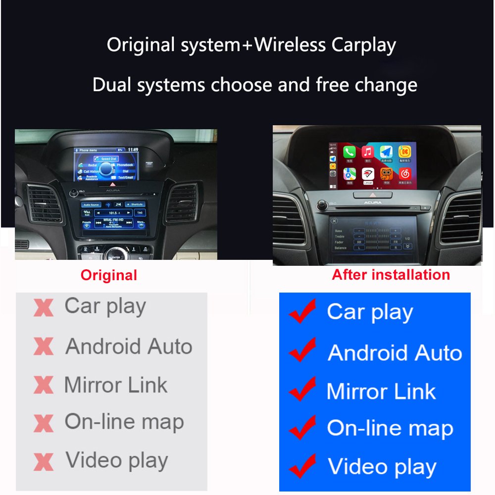 Android Auto For Acura MDX RDX TLX ILX RLX 2014-2018 Radio DVD Car Player Mirror Wireless Apple Carplay Plug And Player