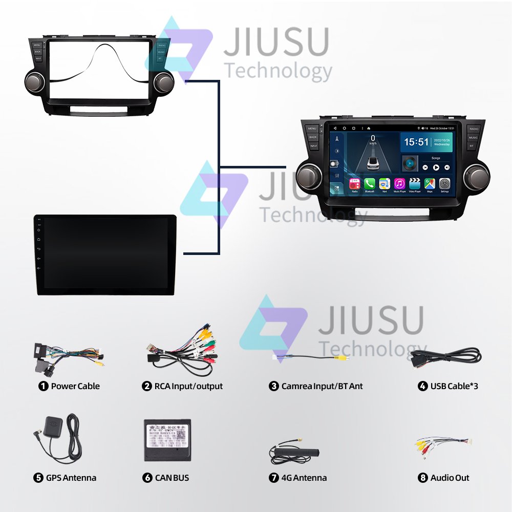 Touch Screen Android Car Radio GPS Navigation DVD Player Stereo Multimedia Audio System for Toyota Highlander 2009-2013