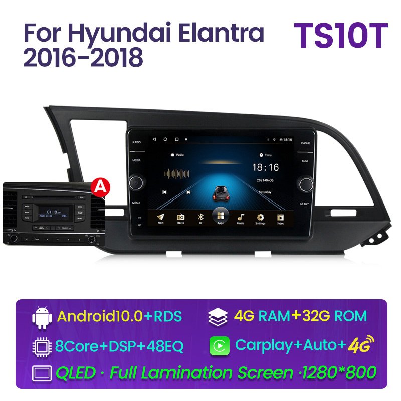 Android Auto For Hyundai Elantra 2016 2017 2018 Multimedia Car Video Radio Player GPS Navigation Support Car-play Rear Camera