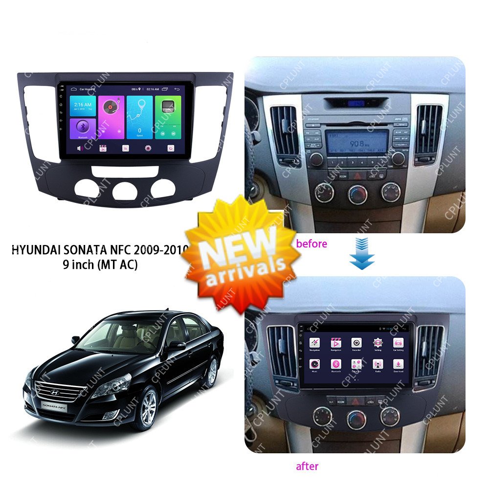 Car DVD Player Frame For HYUNDAI SONATA NFC 2009-2010 MT AC 9INCH Touch screen Android radio Farme stereo