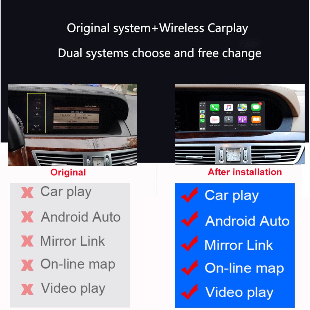 Dckloer Wireless CarPlay Android Auto For Mercedes Benz W221 S NTG 3.0 2006-2009 8" Square Display Radio Car Play