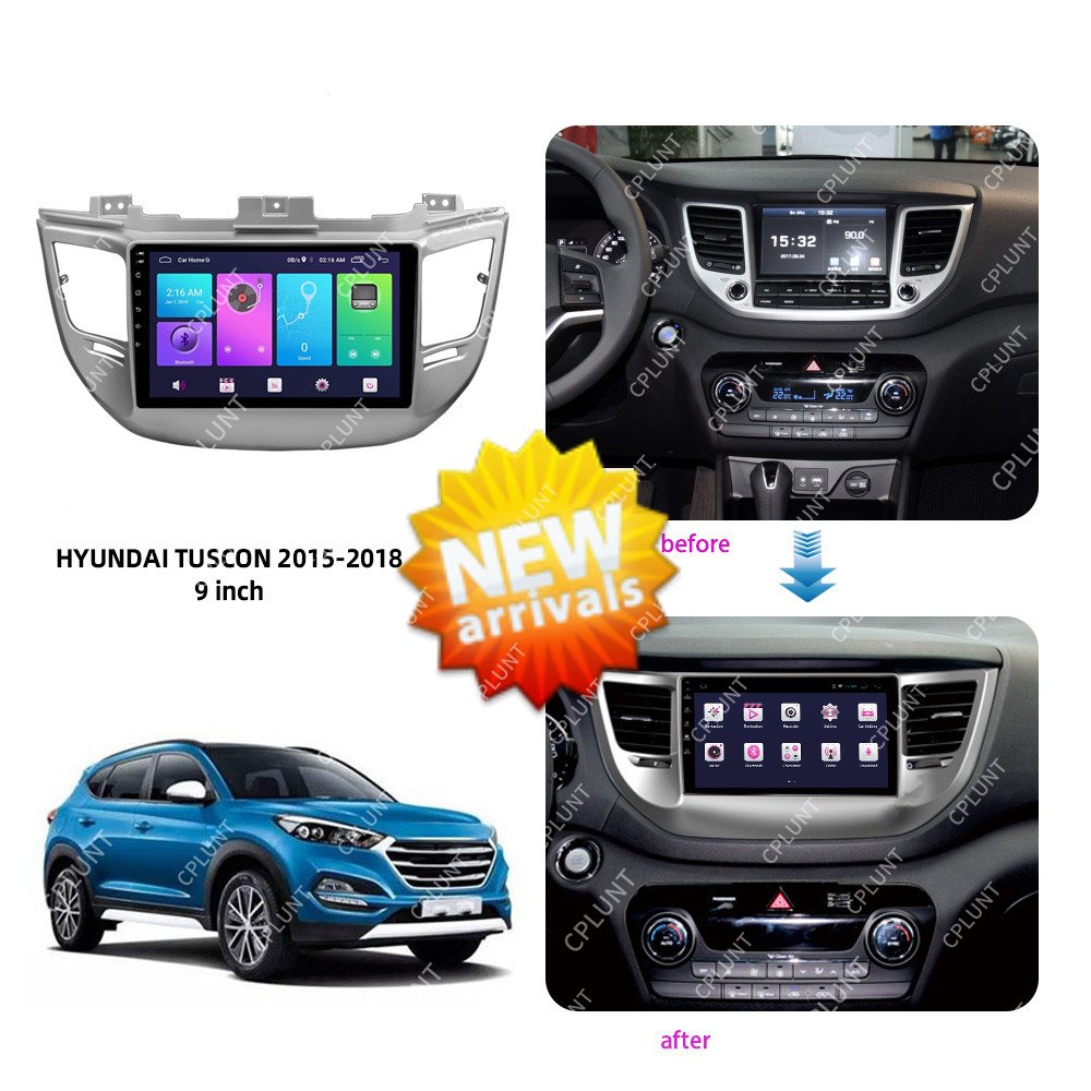 Car DVD Player Frame For HYUNDAI TUCSON IX35 2015-2018 SILVER 9INCH Touch screen Android radio Farme stereo
