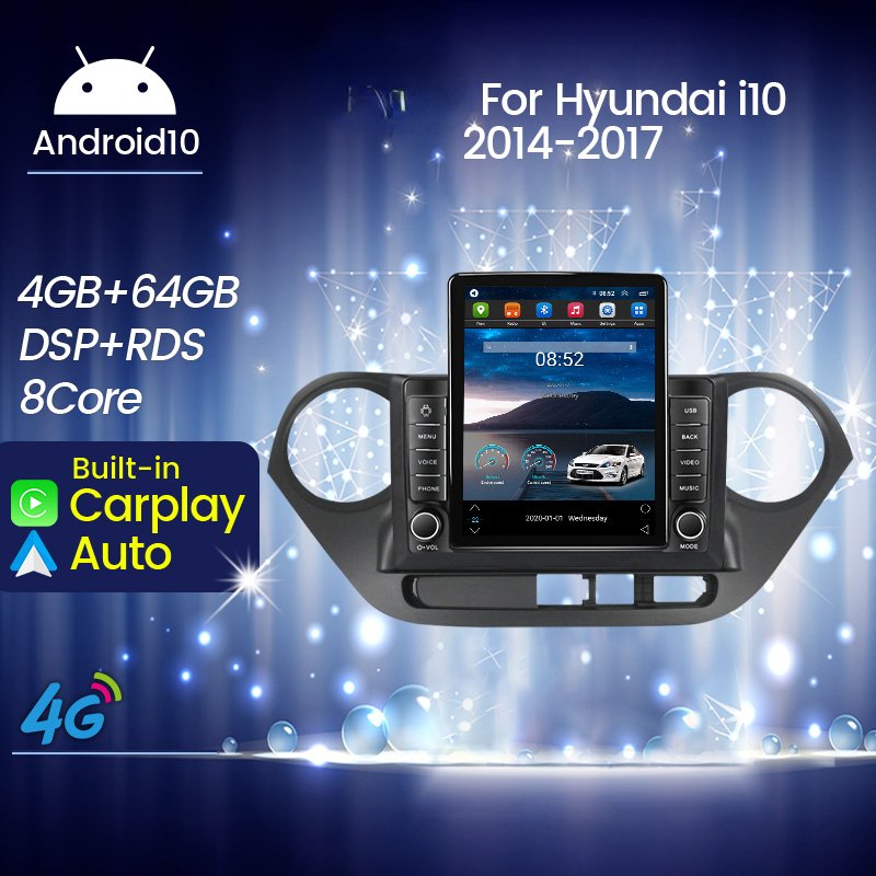 Tesla Android IPS+2.5D+DSP Car Video For HYUNDAI I10 2014 2015 2016 2017 4+64GB 4G LTE WIFI GPS BT Radio SWC Stereo
