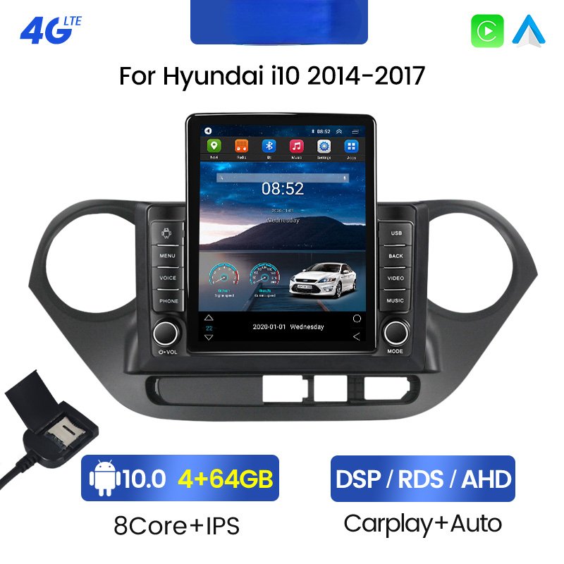 Tesla Android IPS+2.5D+DSP Car Video For HYUNDAI I10 2014 2015 2016 2017 4+64GB 4G LTE WIFI GPS BT Radio SWC Stereo