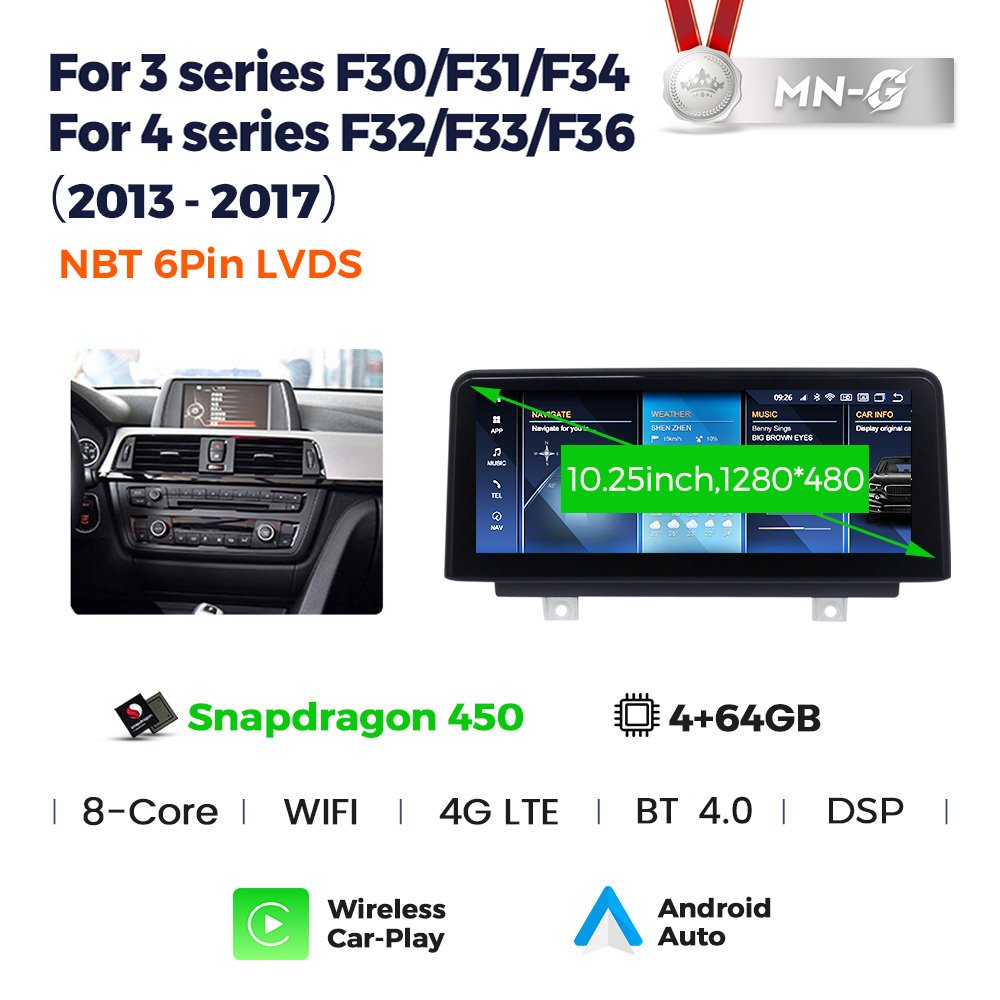 NaviFly Snapdragon 680 Android 13 1920*720 Car GPS Navigation For BMW 3 4 Series 2013-2017 F30 NBT Car play Car Radio WIFI BT5.0