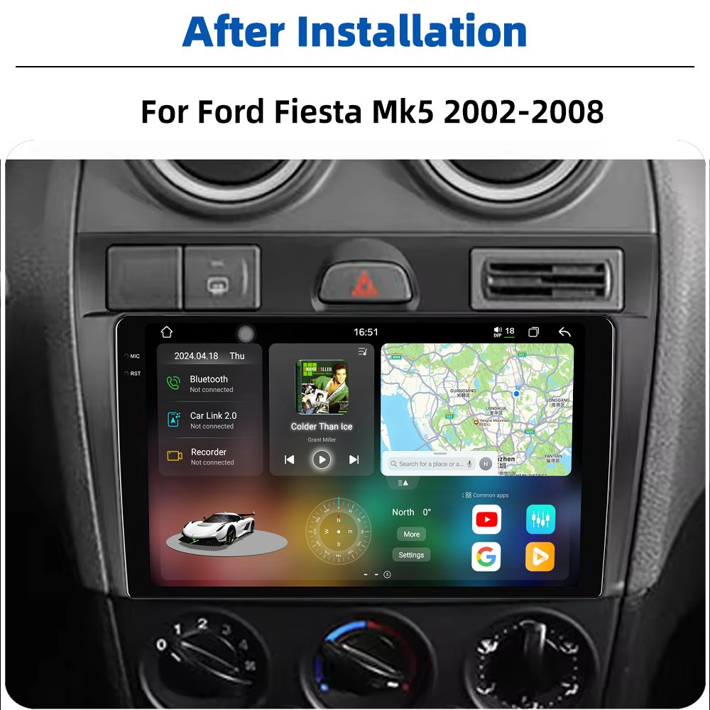 Android Headunits Car Radio 9.5 Inch QLED 2K 2000*1000 Touch Screen Stereo GPS Navigation For Ford Fiesta Mk5 2002-2008