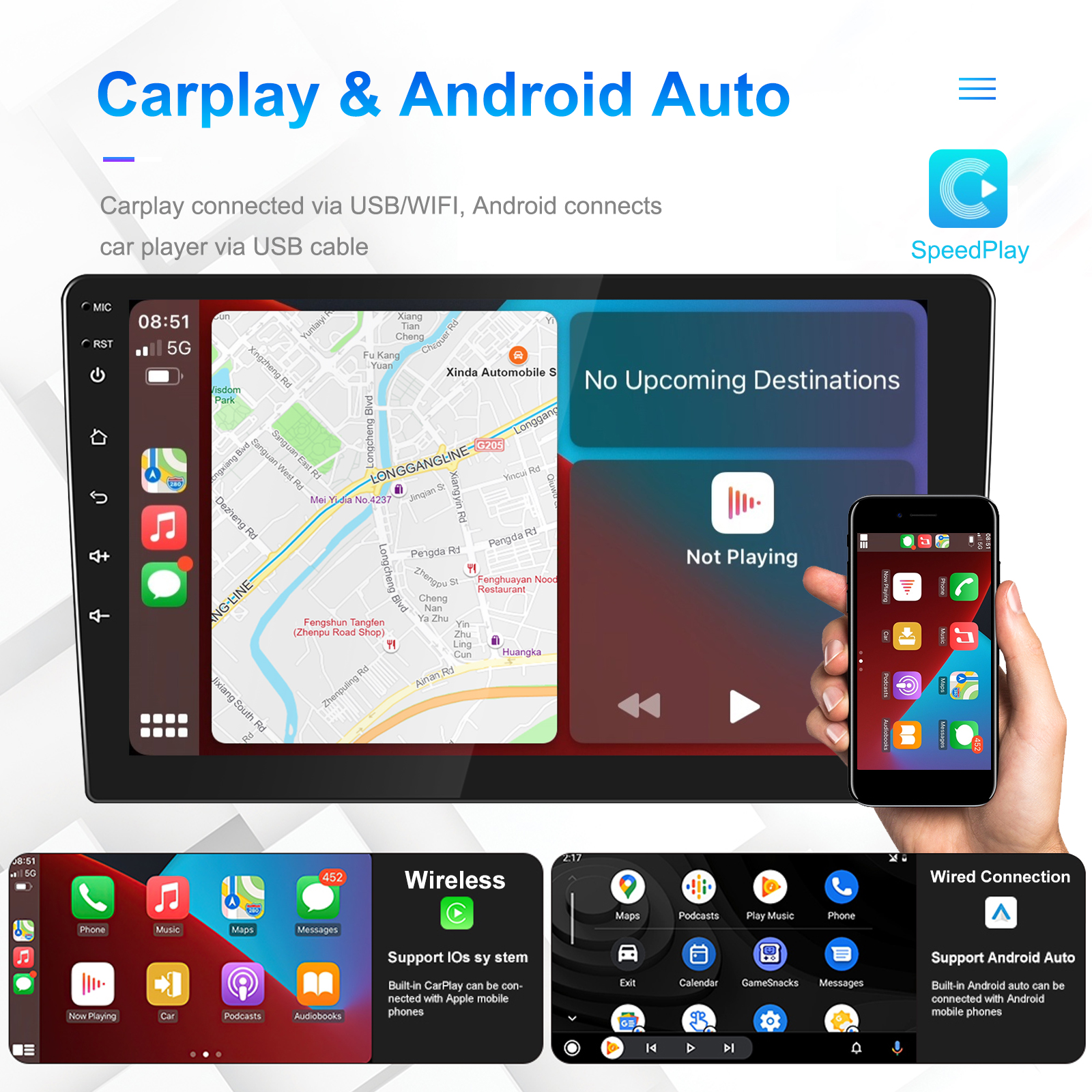 Universal 9 Inch Wifi 6 Quad core 2GB 32GB wireless apple carplay screen stereo android radio car dvd player