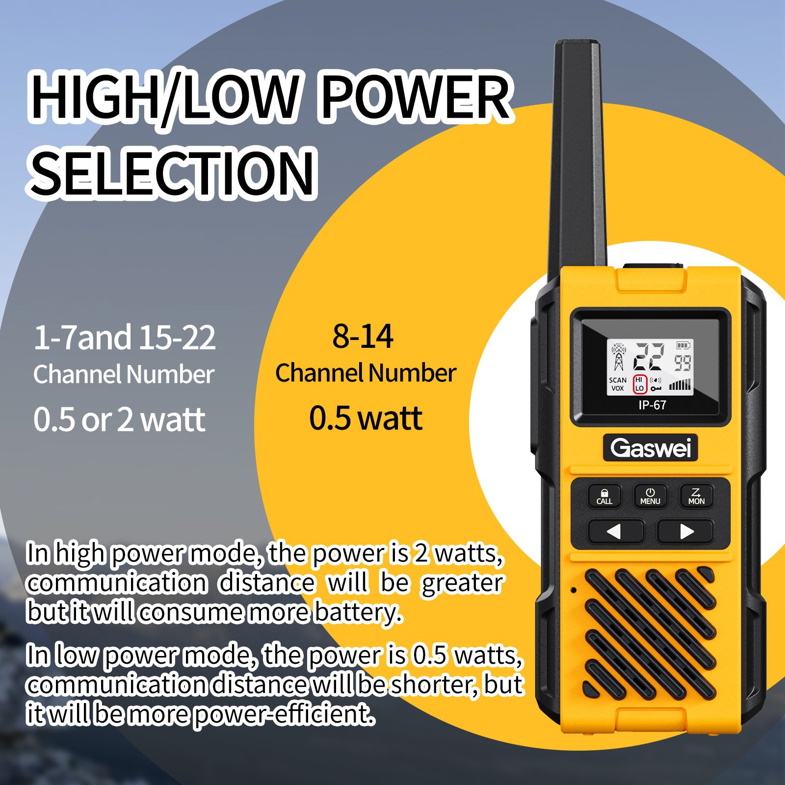 Long Range Rechargeable Two Way Radio with VOX Long Range for Job Site Shock Resistant IP67 Waterproof Walkie Talkies