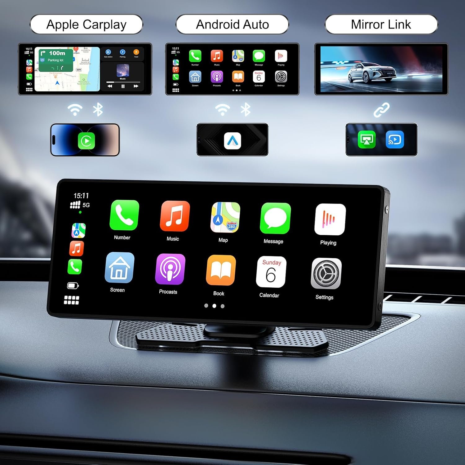 Upgrade Carplay Pro 10.26 Inch Portable Universal Touch Screen Wireless Carplay Car Android Auto Radio Audio Car Stereo Carplay