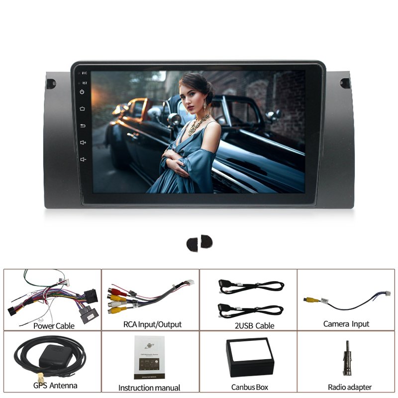 2 din Android Car Radio Stereo Multimedia Player GPS Navigation 9 inch BT FM Carplay USB Stereo for BMW E39 X5 E53