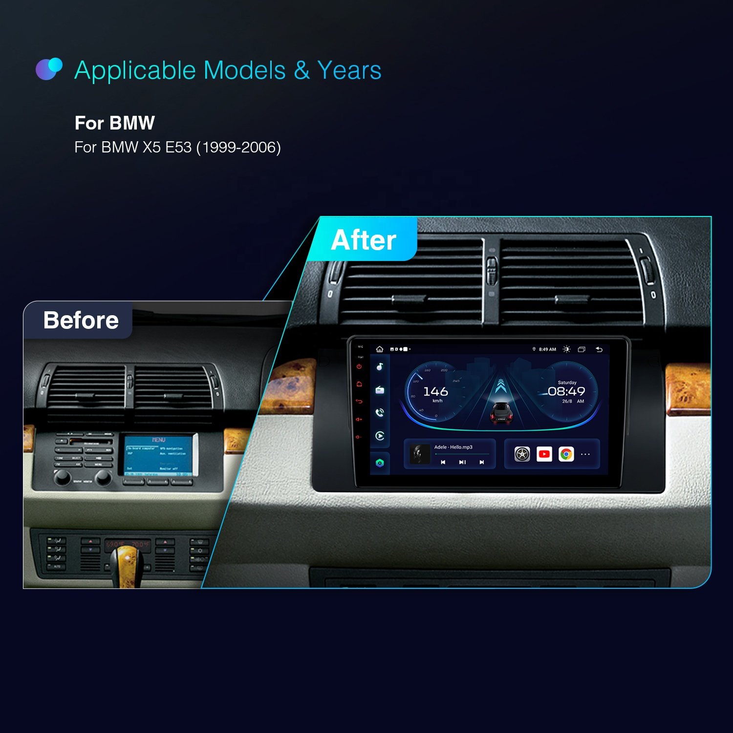 XTRONS 9" Navigation GPS For BMW X5 E53 1999-2006 IPS Split Screen Android 13 Car Stereo CarPlay 4G LTE Car DVD Player
