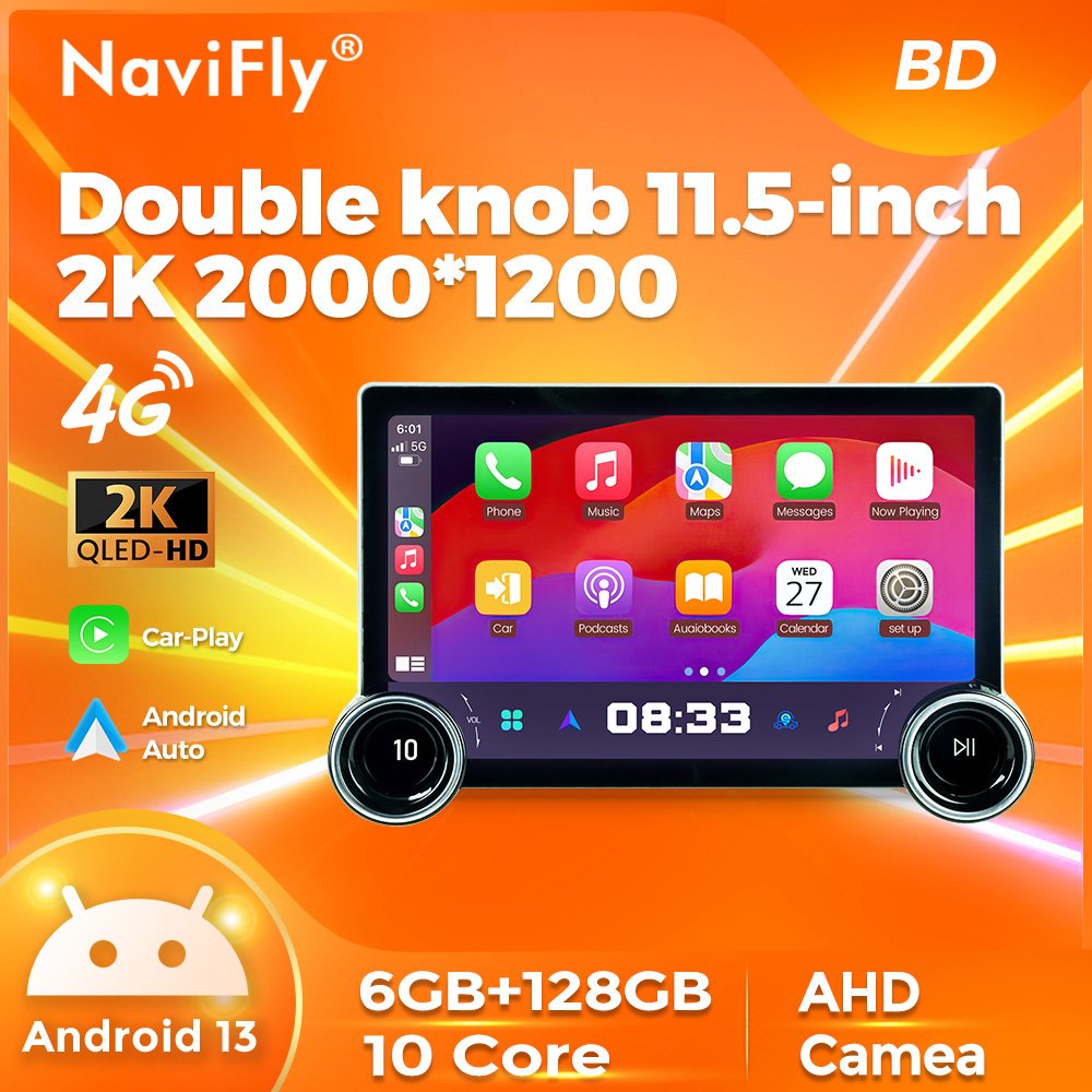 Navifly 11.5inch BT 5.1 radio android player audio system navigation display screen dsp for universal Dual Knob host kia Toyota