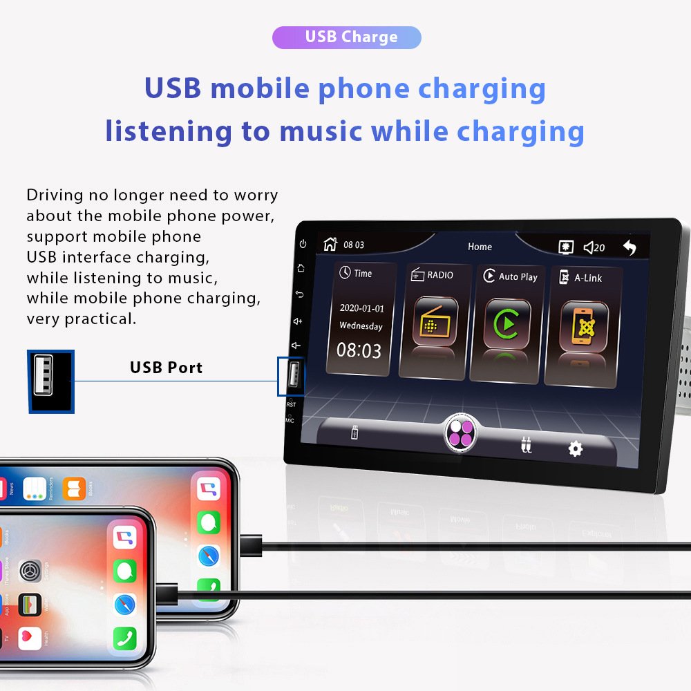 Single 1Din 9" Car Stereo Radio MP5 Player iOS/Android Carplay Touch Screen BT USB Mirror