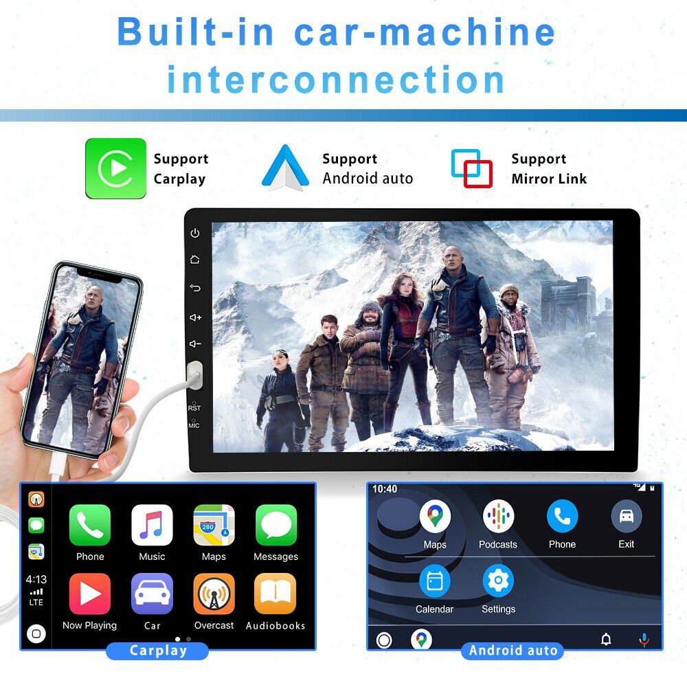 Single 1Din 9" Car Stereo Radio MP5 Player iOS/Android Carplay Touch Screen BT USB Mirror