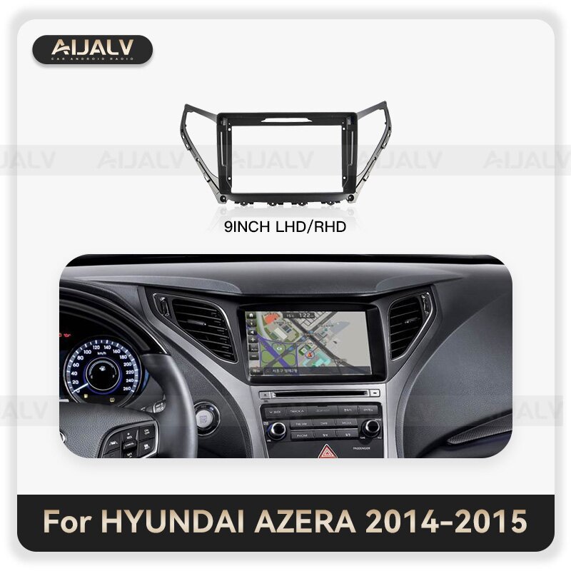 9inch 2din car accessories fascia frame For HYUNDAI AZERA 2014-2015 LHD/RHD QLED screen navigation GPS multimedia player frame