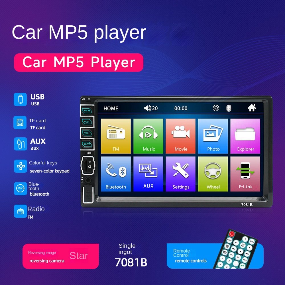 7-Inch Car MP5/MP4 All-in-One Machine Android 2 Din Radio with Hands-Free Reversing Image LCD Screen 1-Year Warranty