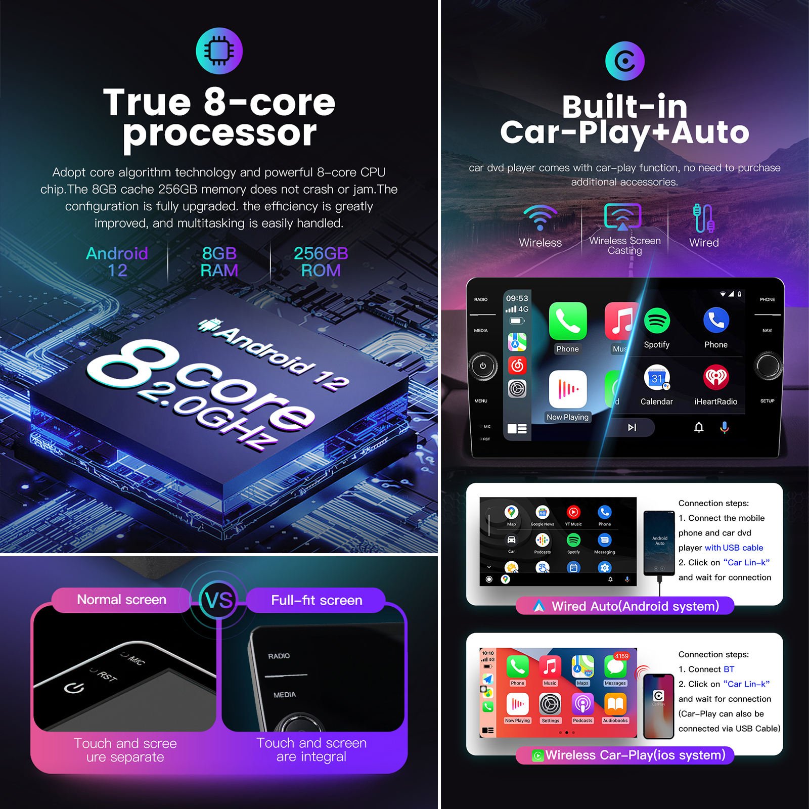 QELD Screen 9/10 Inch Car Android Touch Screen GPS Stereo Radio Navigation System Audio Auto Electronics Knob Car DVD Player