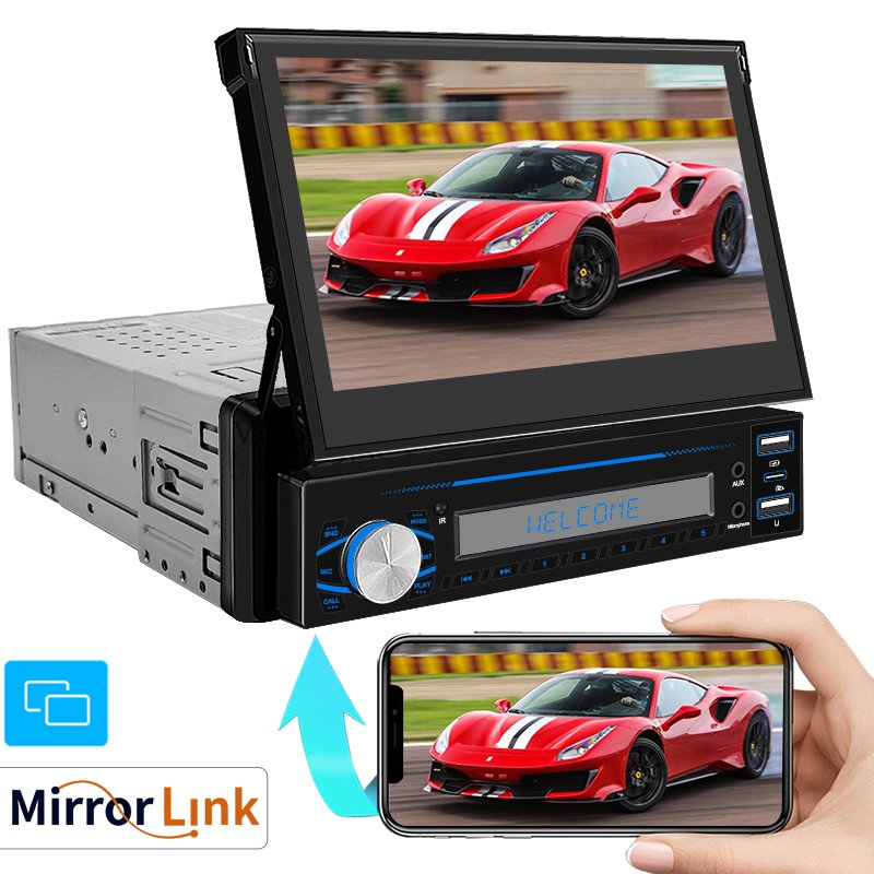 1Din Android Car Radio 7'' Retractable Touch Screen GPS Wifi Autoradio Intelligent Bluetooth Car Player