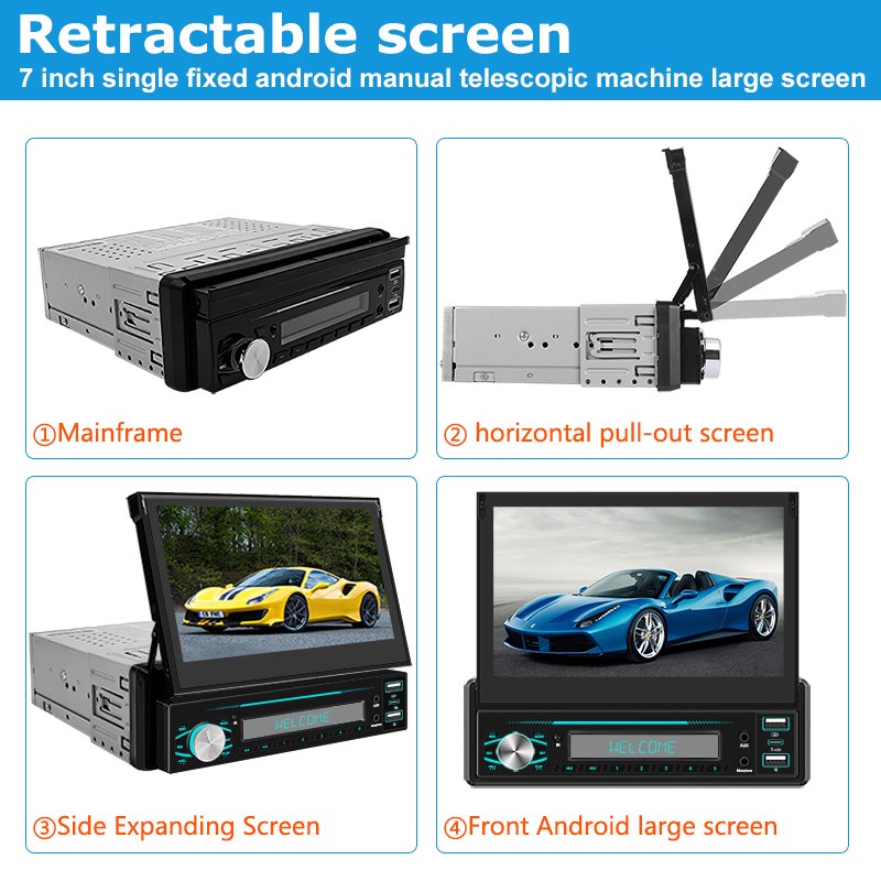 1Din Android Car Radio 7'' Retractable Touch Screen GPS Wifi Autoradio Intelligent Bluetooth Car Player