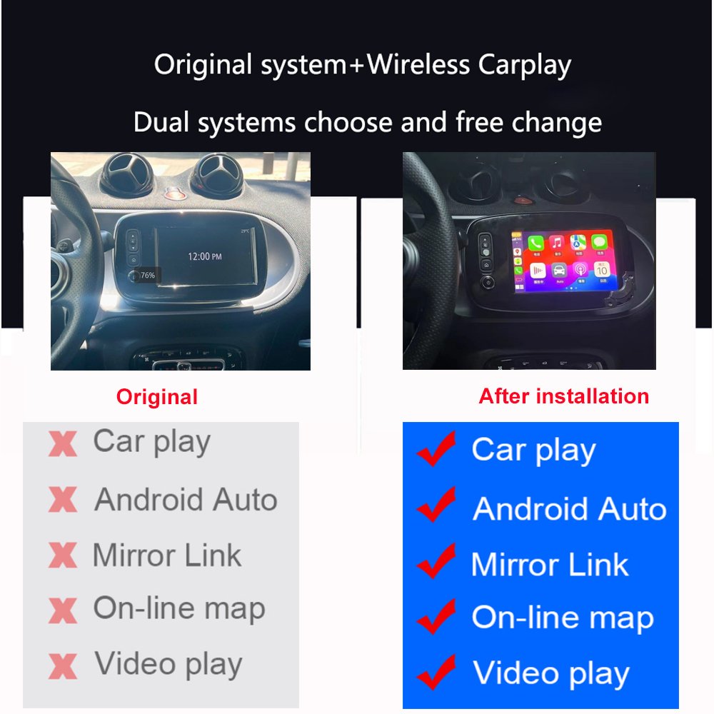 Original Screen Upgrade Wireless Apple CarPlay For Mercedes Benz Smart Android Auto Mirror Link AirPlay Radio Navigation