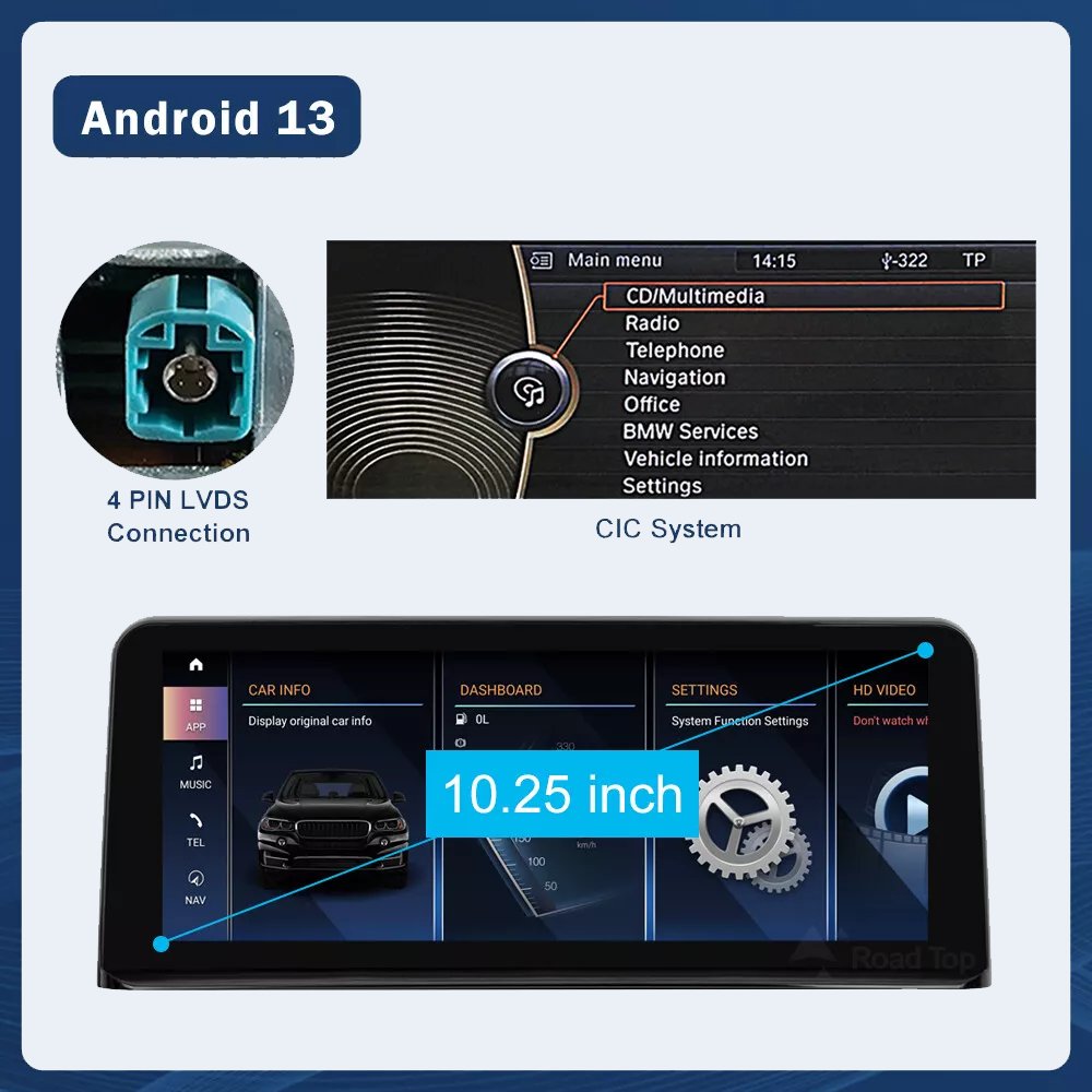 10.25" Android 13 Car Radio Navigation Multimedia Player For BMW 3 series E90 E91 E92 E93 CIC 2005-2012 Wireless Car play WIFI