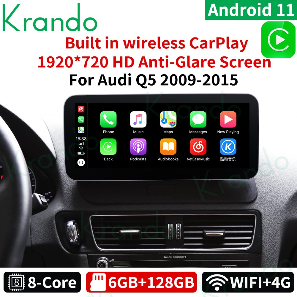 Krando 10.25" Wireless Car Radio Android 12.0 Touch Screen for Audi Q5 2009-2015 Smart Auto Multimedia System Carplay GPS